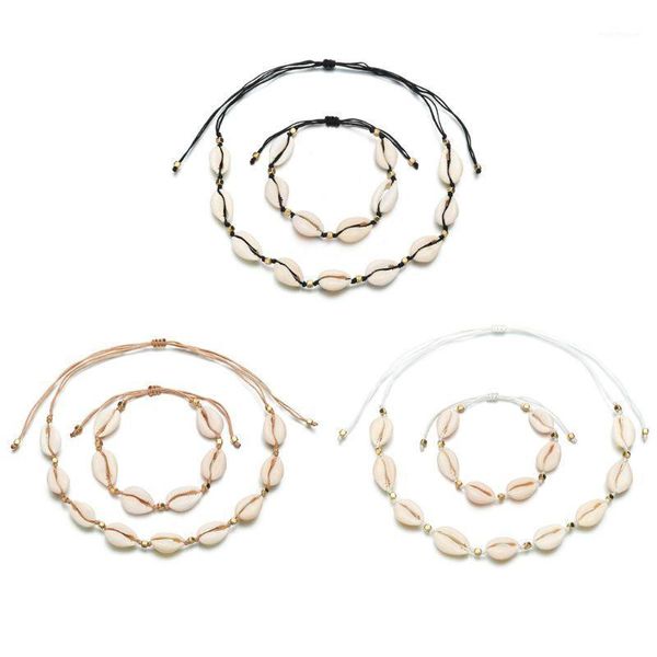 

charm bracelets summer natural cowrie shell women bracelet necklace jewelry set beach t4md1, Golden;silver