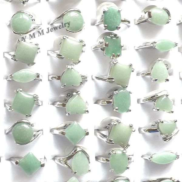 

mixed 50factory natural size green jade women rings for promotion, Golden;silver