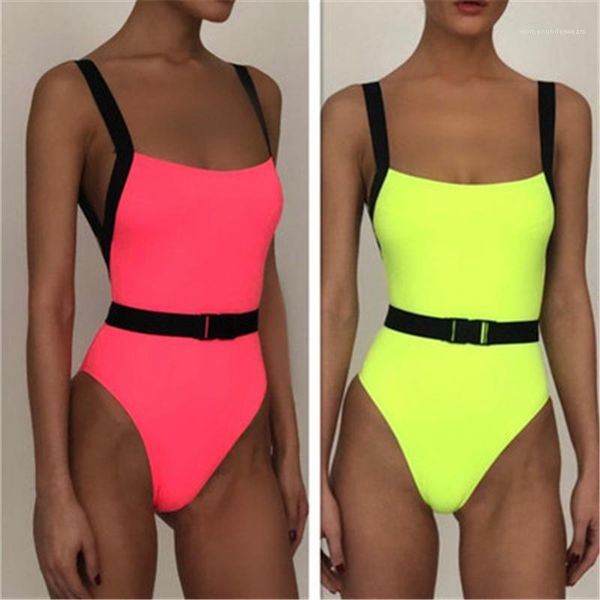 

fashion trend open back sling swimwear summer female fluorescent color beach swimming pool swimsuit women one-piece swimsuit, White;black