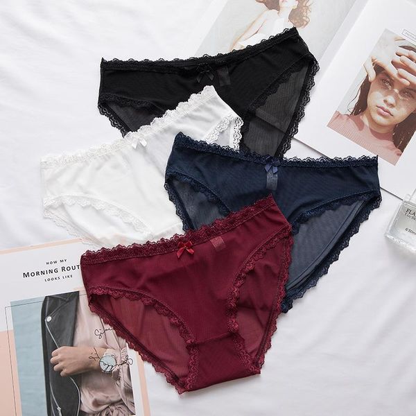 

3pcs ultra-thin panties women lace low-rise solid briefs panties for women ladies underwear comfort intimate1, Black;pink