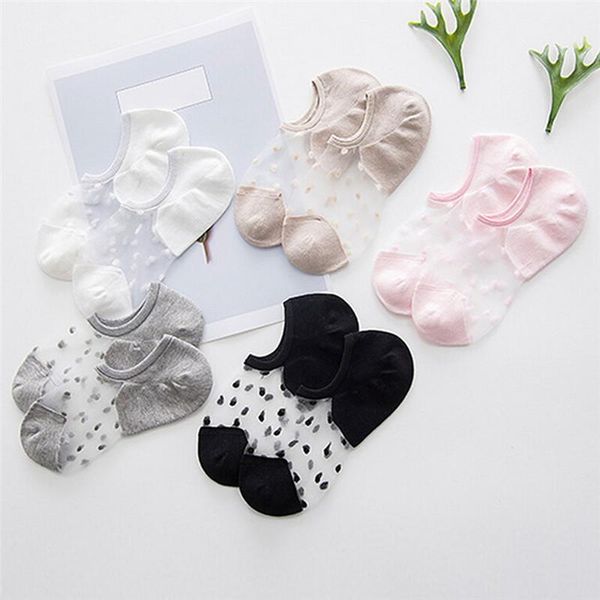 

socks & hosiery 1pair fashion women's summer thin cotton glass fiber slipper cute candy color silk dot invisible boat, Black;white