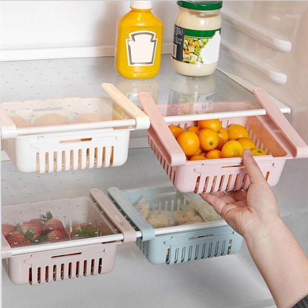 

kitchen refrigerator drawer storage box adjustable plastic refrigerator er shelf rack pull-out storage box1