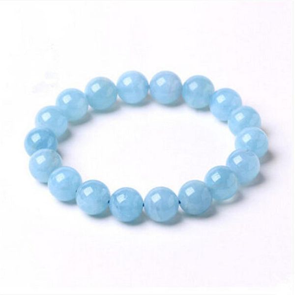 

7mm genuine blue natural stone aqua marine bracelet women female stretch crystal round bead bracelet drop shipping, Black