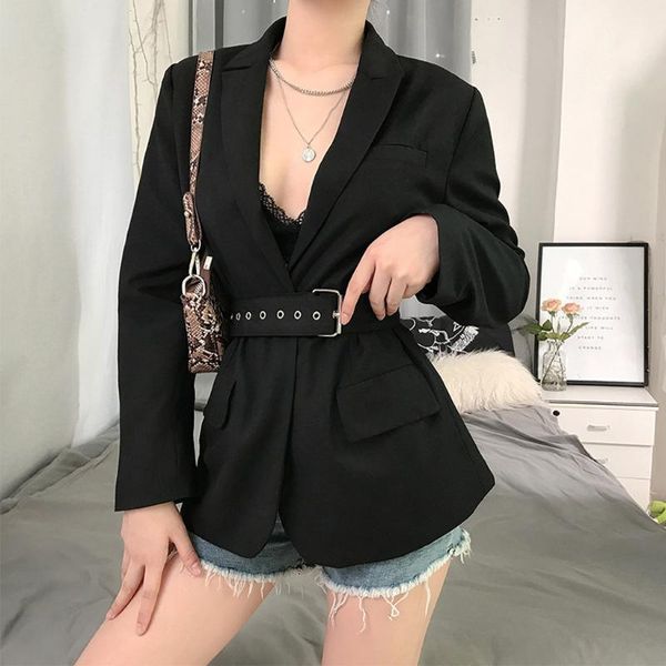 

women's suits & blazers solid jackets women fashion tie belt waist coats elegant breasted dress female ladies#g5, White;black
