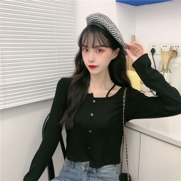 

miss left is here ~ new design irregular solid color button t-shirt buttons button slim t-shirt emhzg, White