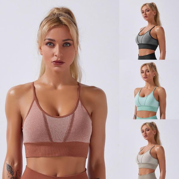 

2021 women's breathable quick-drying sports fitness vest seamless gym crop yoga wear women push up sports bra underwear, White;black