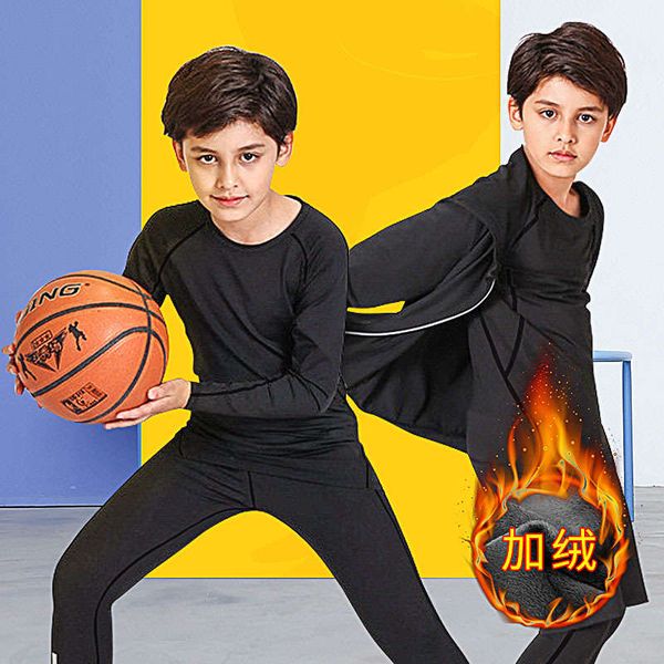

children's fitness suit men's running autumn winter long sleeve jacket tights pants quick drying training, Gray