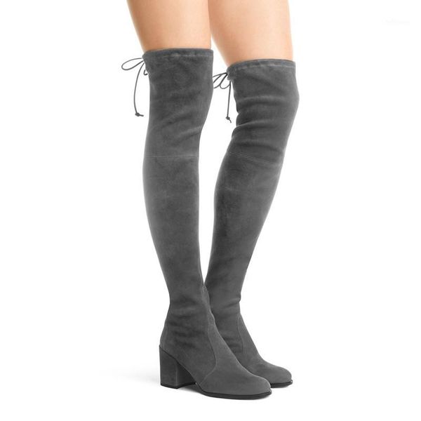 

hzxinlive stretch over the knee boots womens winter boots faux suede med heels knee high women round toe winter shoes1, Black