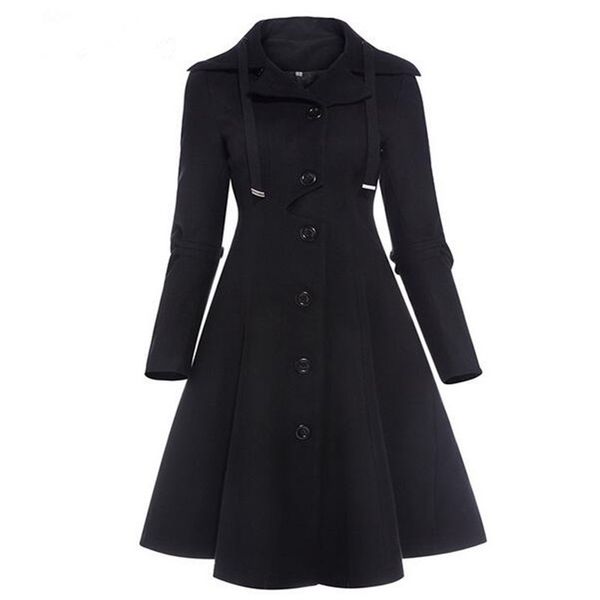 Moda Uzun Ortaçağ Trençkot Kadın Kış Siyah Standı Yaka Gotik Ceket Zarif Kadın Ceket Vintage Kadın 201102