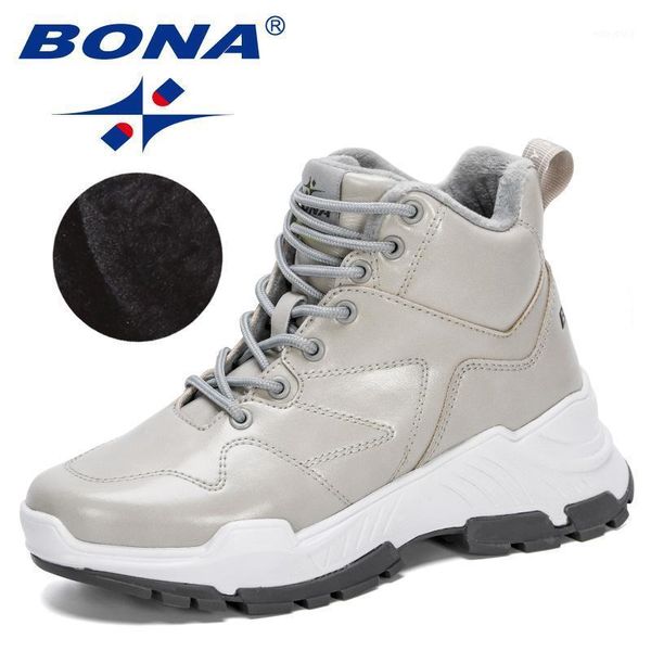 

bona 2020 new designers winter ankle boots women warm thick plush snow boots ladies sneakers high footwear frminimo trendy1, Black