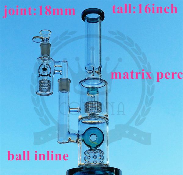 16 pollici Klein vetro Bong Klein Oil Rigs vortice Dab Rigs Glass Recycler Giunto tubo acqua dimensioni 18mm ball rig seme della vita copia perc bong