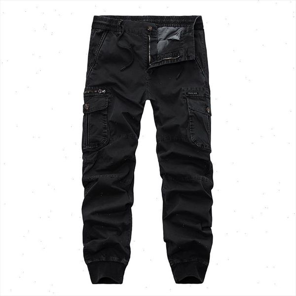

drop shipping autumn men military cargo pants cotton casual camouflage sweatpants joggers pantalon hombre 30 38 xp29, Black