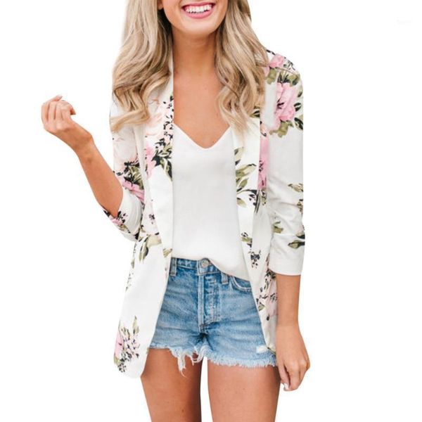 

autumn floral female blazer jacket white print blazers jackets for women 2021 vintage casual elegant cardigan ladies1, White;black