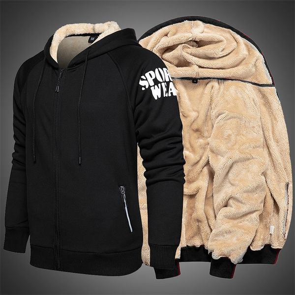 Herren Hoodies Winter Dicke Warme Hoodies Pelz Gefüttert Super Warm Zipper Hoodie Jacke Männer Fleece Sweatshirts Zipper Mantel Plus Größe 201027