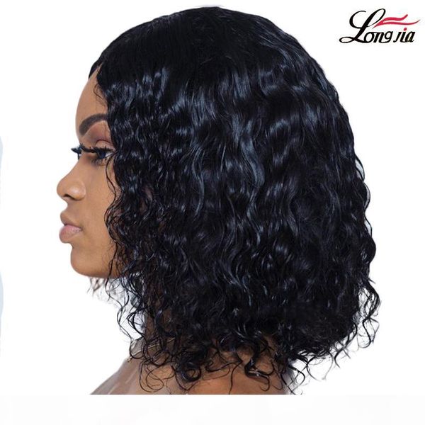 

13x4 water wave wigs brazilian human hair lace frontal wigs curly human hair wig for women natural color, Black;brown