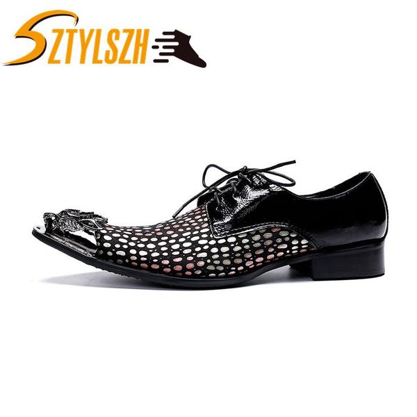 

new classic business men dress shoes man patent leather shoes wedding social male oxfords flats metal toes nightclub, Black