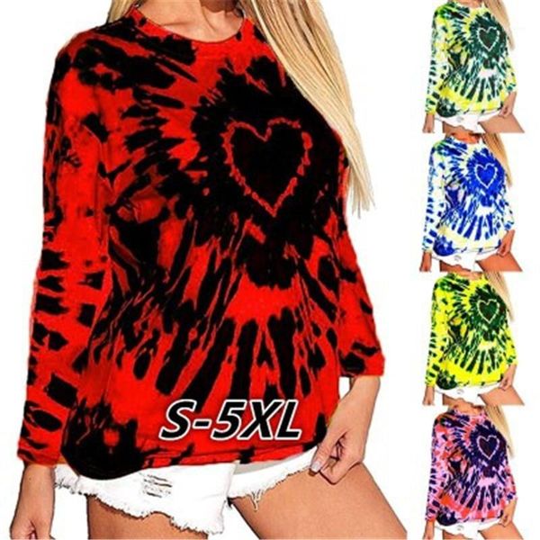 

love tie dye t-shirts fashion trend round neck long sleeve designer female spring new loose casual tshirt clothes ladies, White