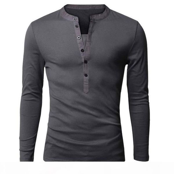 

wholesale- unique t shirt men single breasted v neck long sleeve henley shirt european fashion dark gray tee shirt men t-shirt xxl, White;black