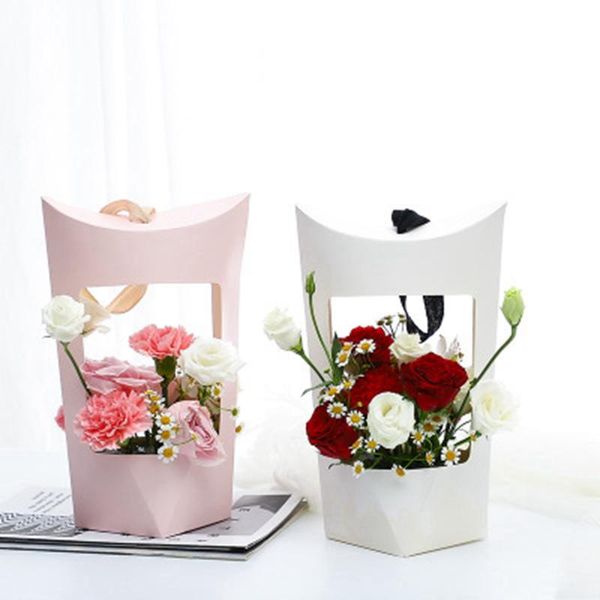 

portable flower box waterproof paper handy gift bag kraft handbag wedding rose party gift box packaging