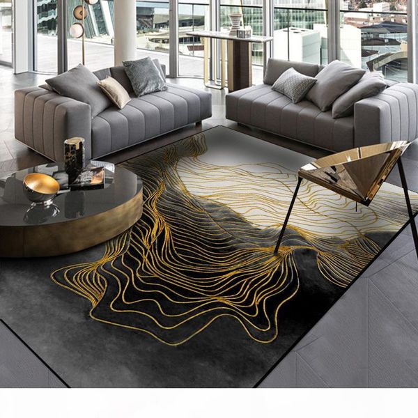 

modern abstraction black gold lines floor mat living room door mat bathroom non-slip carpet bedroom plush rug custom made