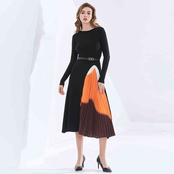 

casual dresses twotwinstyle print dress for women o neck long sleeve high waist sashes ruched loose vintage mid female autumn ma07, Black;gray