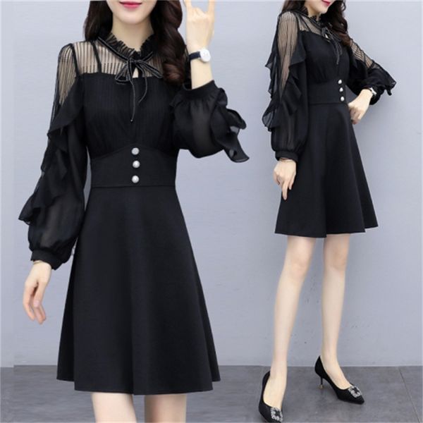 

dressed as an amendment for women slash slobbers to see through the dress lantern ladies'petr pan collar korean t7r2, Black;gray