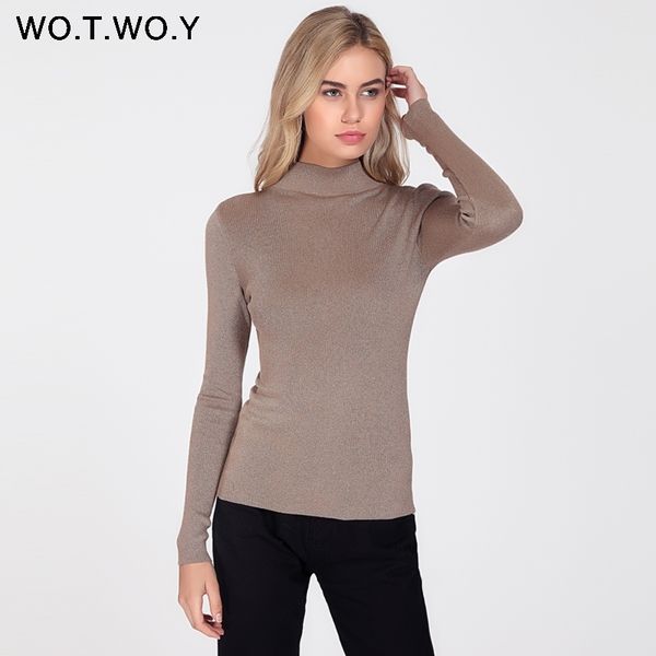 

wotwoy shiny lurex turtleneck sweater women pullover knitted slim winter cashmere sweaters womens jumpers basic black pink y200910, White;black