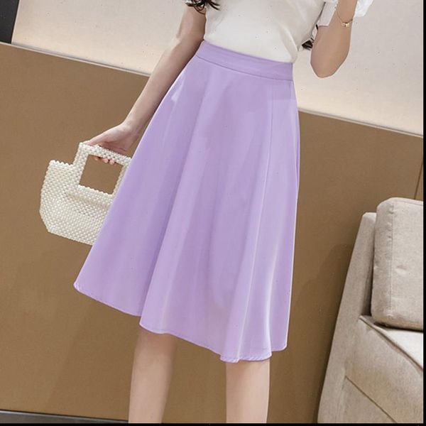 

2020 new summer harajuku women short skirts casual loose solid midi skirt a line girl skirt high waist kawaii purple skirt mujer, Black