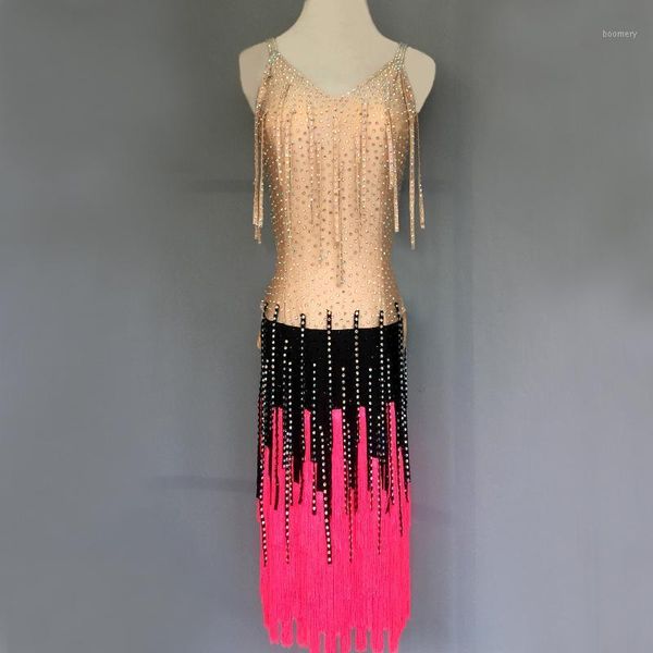 

custom children's latin dance competition dress latin dance performance dress skirt1, Black;red