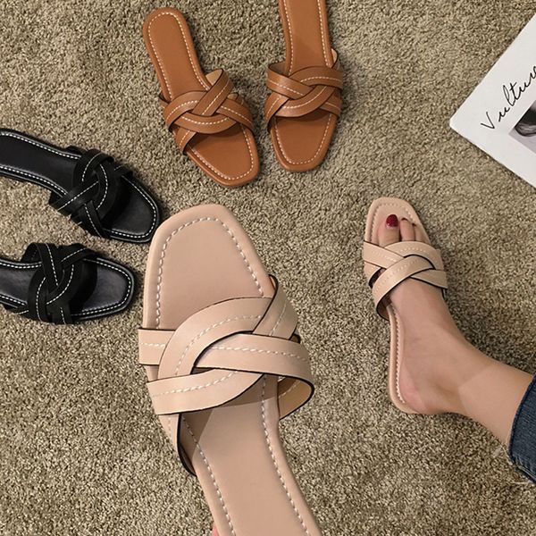 

2020 women slippers woman summer beach flip flops slippers home female slides slip on women casual flats shoes woman slippers y200706, Black