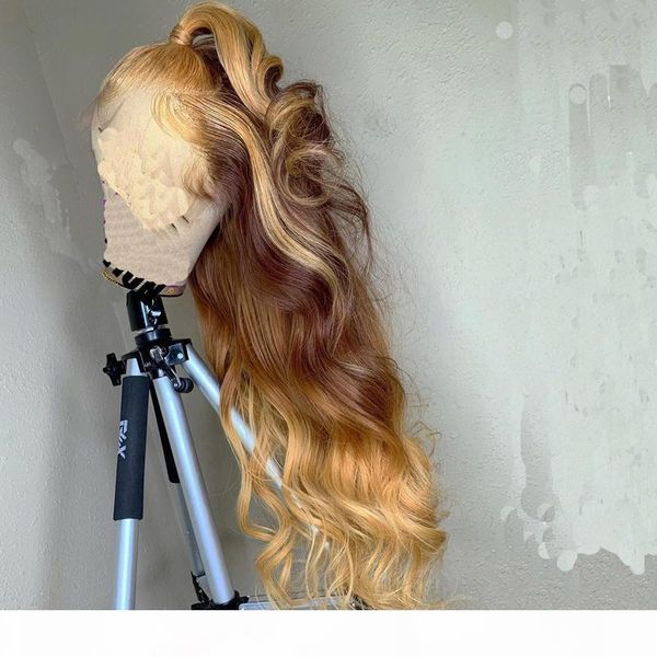 

brazilian honey color omber highlight brown non-remy hair lace part human hair wigs baby human wave wigs, Black;brown