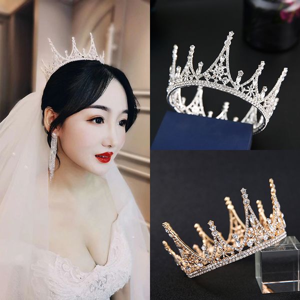 

2020 japan and south korea new bridal headdress round xianmei atmosphere queen's crown wedding white yarn accessories, Silver