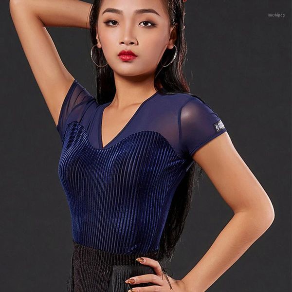 

latin dance ladies short sleeve adults salsa cha cha tango dancing clothing practice performance dance wear women dn33261, Black;red