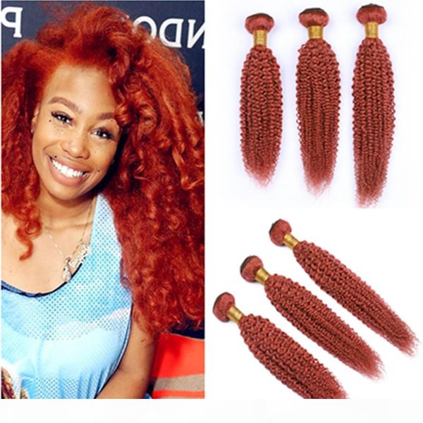 

чистый оранжевый kinky завитые девственницы бразильский человеческих волос пучки # 350 темно-оранжевый curly человеческих волос weave extens, Black;brown