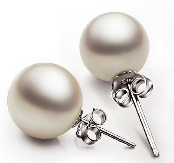 

pearl earrings 925 sterling silver luxurious pearl earring studs earrings women 8mm elegant earring for women 2017 designer jewelry, Golden;silver