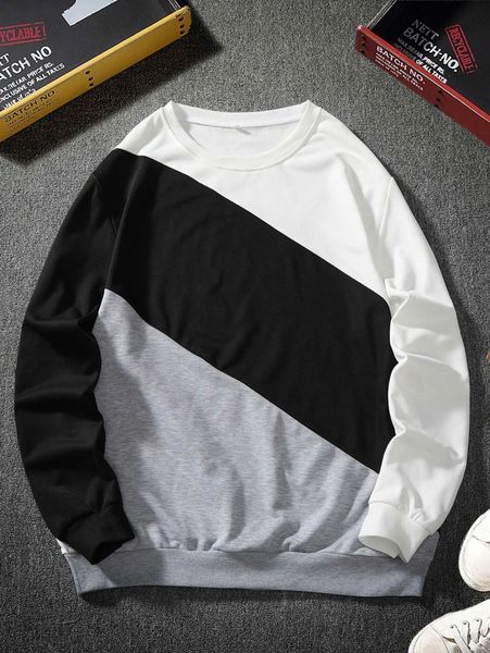 

extended sizes men color block pullover e6gp#, Black