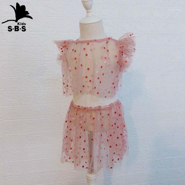 

clothing sets girl's summer suit butterfly applique mesh transparent pajamas set two-piece boutique kids clothes1, White