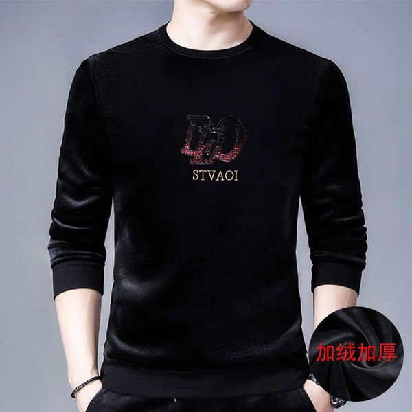 

3swq1qnew style cashmere men's sweater plush thickened winter double faced plush warm men's loose bottomed t-shirt, Black