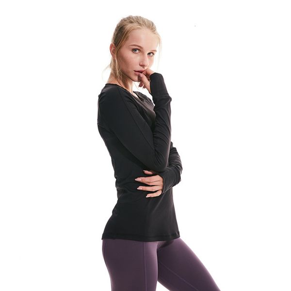 

suit a b women's autumn with winter thumb hole high elastic slim yoga long sleeve t-shirt, Gray