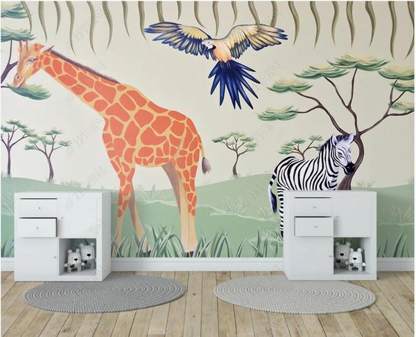 

3d wallpaer custom p mural modern hand drawn prairie giraffe zebra cartoon 3d wall murals wallpaper for walls 3 d living room home decor