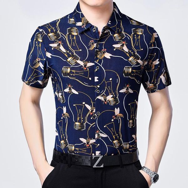 

c-0193 creative light bulb 3d printing fashion short sleeve shirt summer new quality soft comfortable icy luxury men shirt -3xl1, White;black