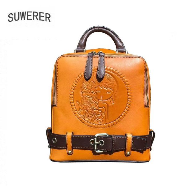

suwerer 2020 new women genuine leather backpack fashion real cowhide backpack women leather bag luxury bag
