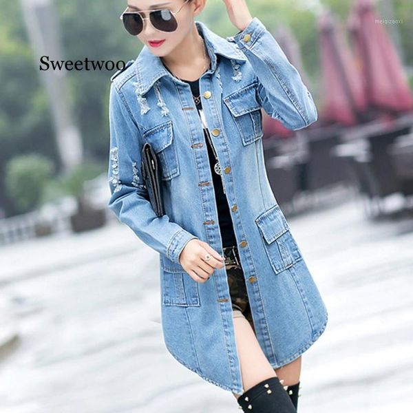 

women's long sleeve with pocket lapel jacket denim jacket single-breasted 2020 autumn new fashion casual jeans coat1, Black;brown