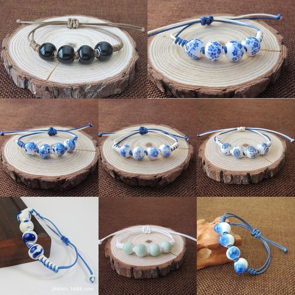 

national style blue and white porcelain bracelet ceramic ethnic ceramics bracelet female student lovers hand woven ceramic jewelry 3l4l8 3l4, Golden;silver