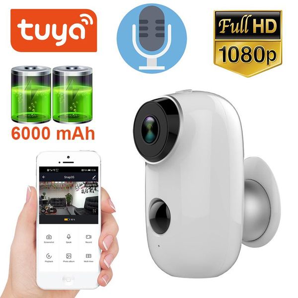 

1080p туя батарейках смарт-камера 6000mah ip65 водонепроницаемый беспроводной wifi открытый безопасности ip-камеры смарт life app
