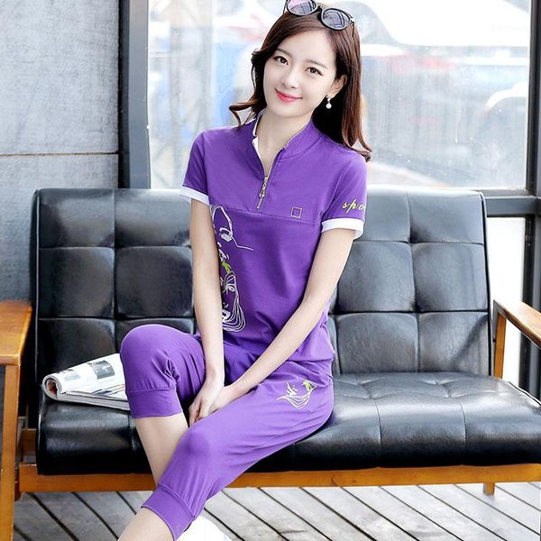 

running sets summer large size women's sports set team wear short sleeve pants racing kit outdoor exercise fitness clothes1, Black;blue