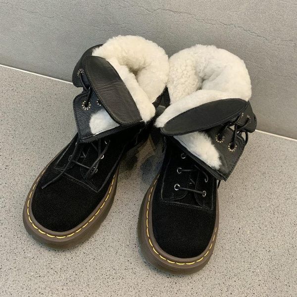 

new arrival autumn winter women snow boots fashion natural genuine leather women shoes lambs wool martin boots size 34-41, Black