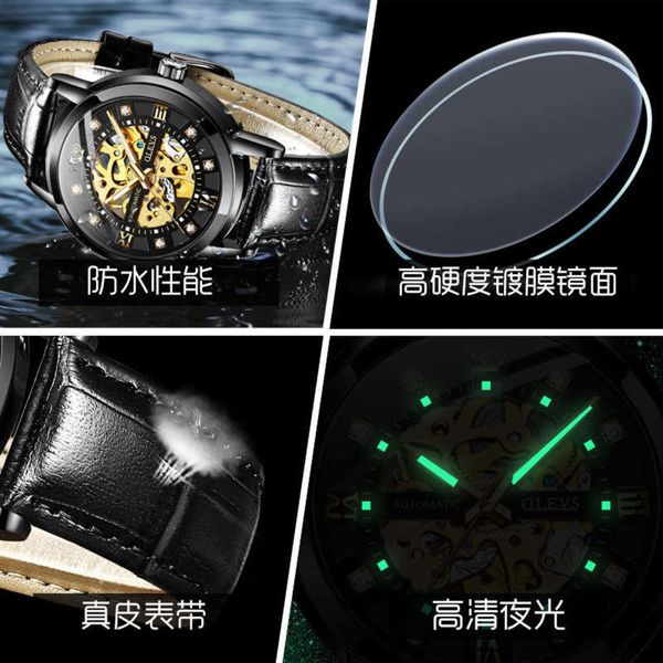 

automatic mechanical eurysys fully diamond with inlaid luminous waterproof men's watch, Slivery;brown