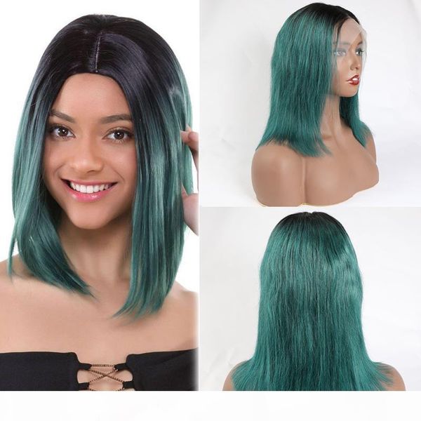 

omre зеленый боб фронта шнурка человеческих волос парики короткие боб человеческих волос зеленый парик максин remy 150% 13x4 прямой фронталь, Black;brown