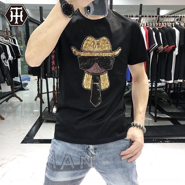 

inu3f fashion brand t-shirt short mercerized cotton men's ice silk half sleeve lao sl beads embroidered t-shirt mercerized cotton embro, Blue